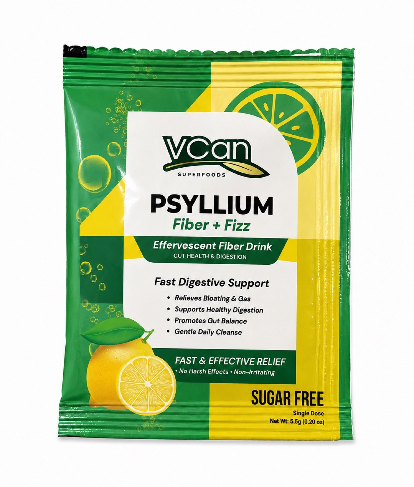 VCan Psyllium Fiber + Fizz lemon sachet pack